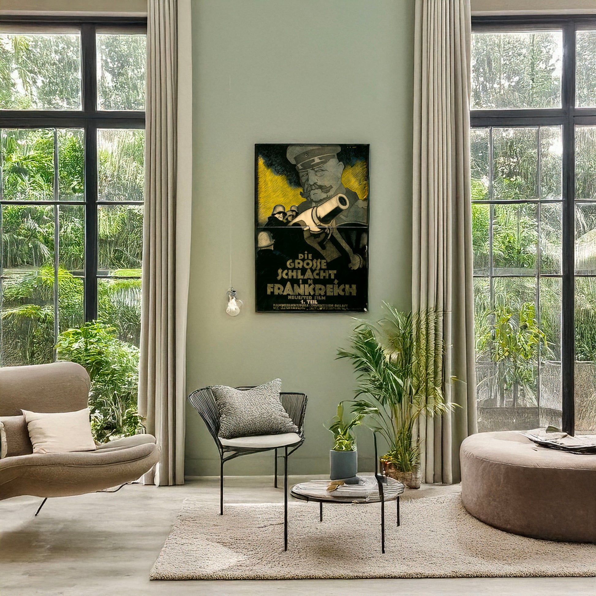 A picture of Die grosse Schlacht in Frankreich, a mockup of the print leaning against a wall