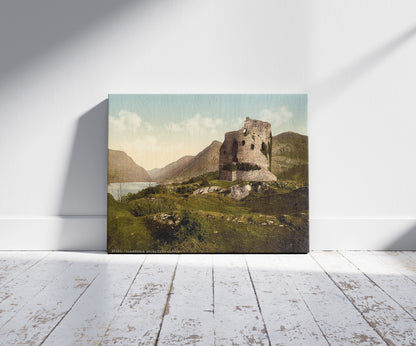 A picture of Dolbadarn Castle, Llanberis, Wales, a mockup of the print leaning against a wall