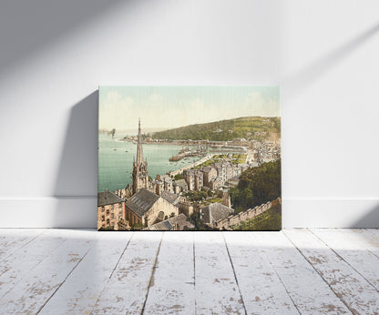 A picture of East Bay, Rothsay (i.e. Rothesay), Scotland, a mockup of the print leaning against a wall