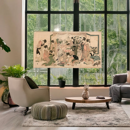 A picture of Ebisuko, a mockup of the print leaning against a wall