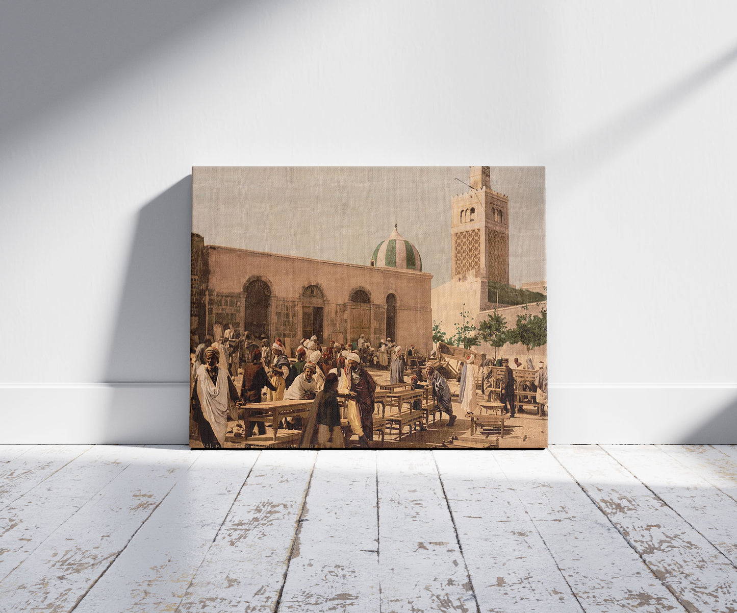 A picture of Ebony market, Tunis, Tunisia, a mockup of the print leaning against a wall