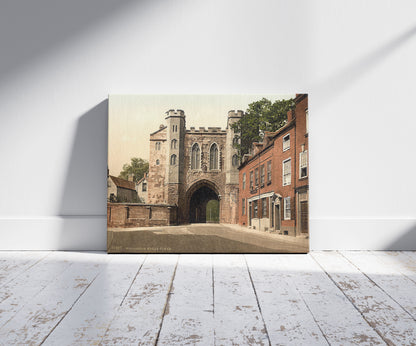 A picture of Edgar Tower, Worcester, England, a mockup of the print leaning against a wall