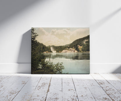 A picture of Eidsfos Lock, Telemarken (i.e, Telemark), Norway, a mockup of the print leaning against a wall