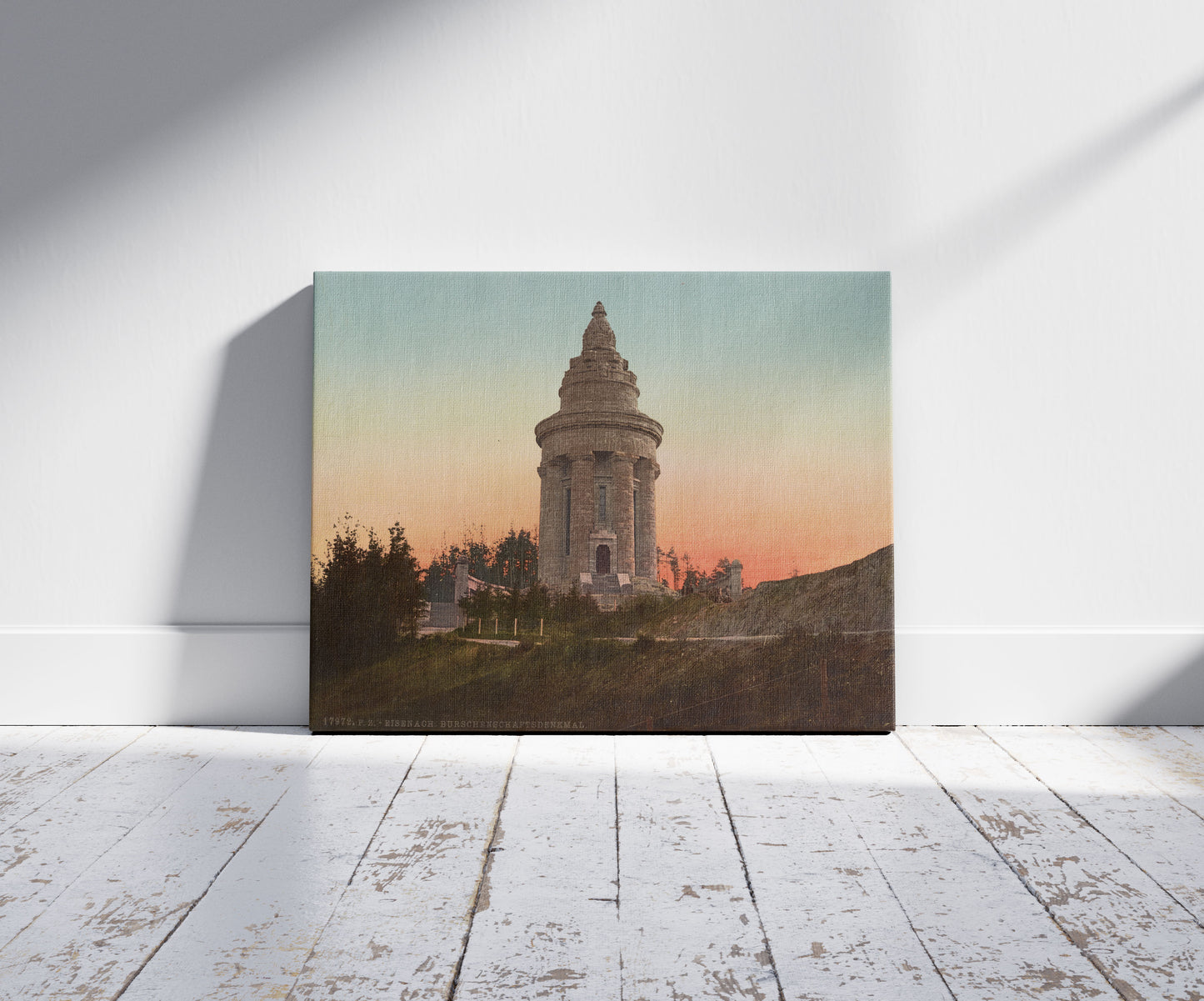 A picture of Eisenach. Burschenschaftsdenkmal, a mockup of the print leaning against a wall