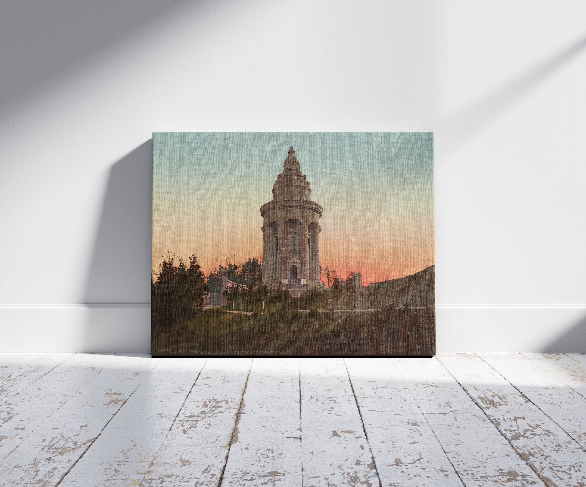 A picture of Eisenach. Burschenschaftsdenkmal, a mockup of the print leaning against a wall