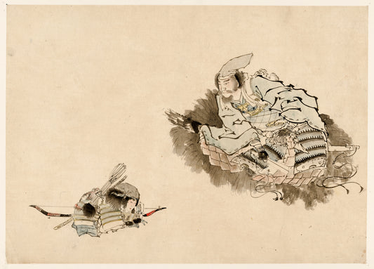 A picture of Elder samurai observing a young warrior with bow and arrows