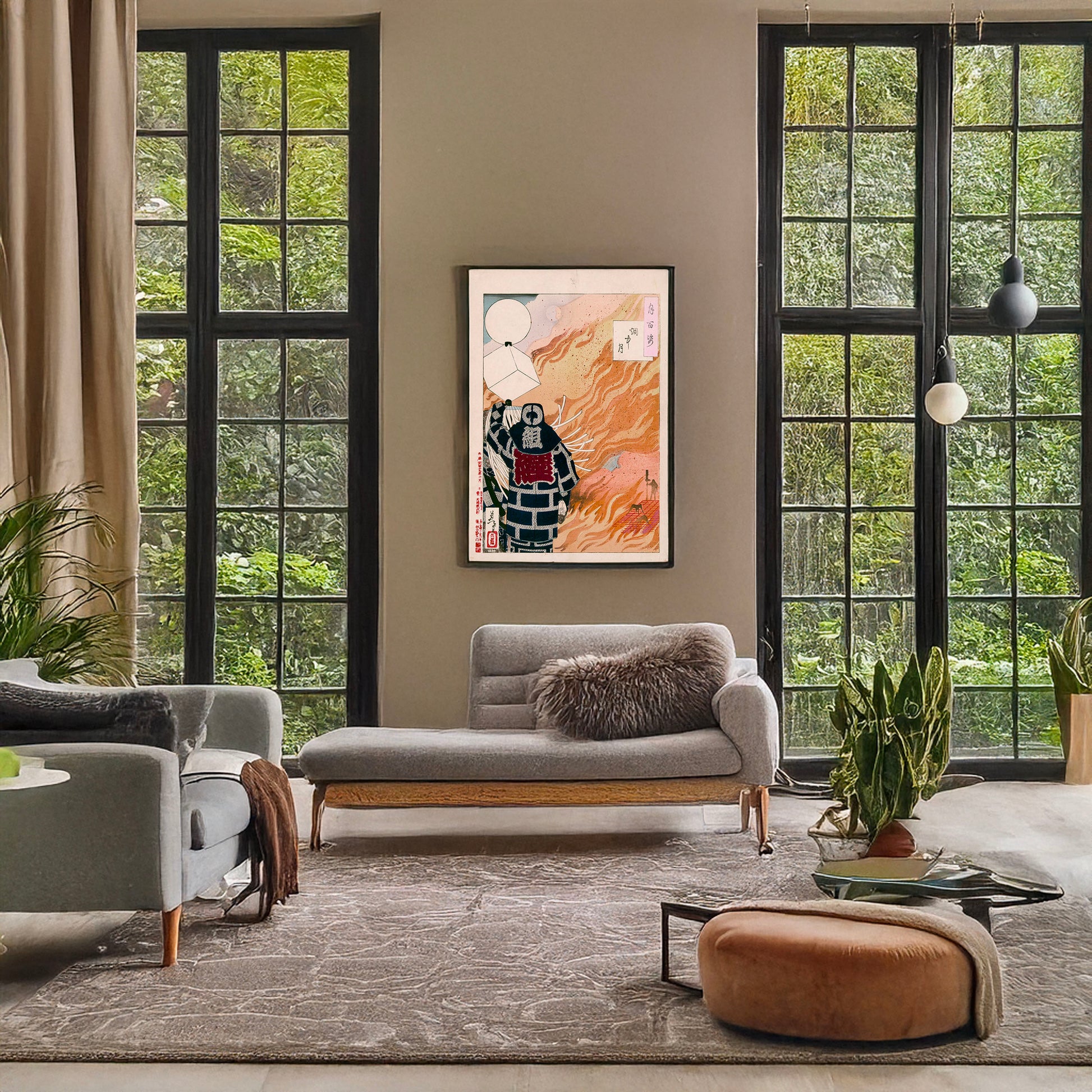 A picture of Enchū no tsuki, a mockup of the print leaning against a wall