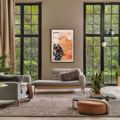 A picture of Enchū no tsuki, a mockup of the print leaning against a wall