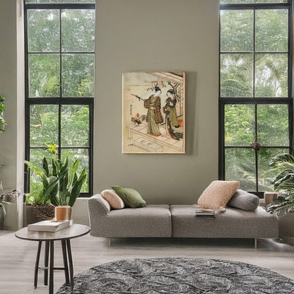 A picture of Engawa no wakashū to onna, a mockup of the print leaning against a wall