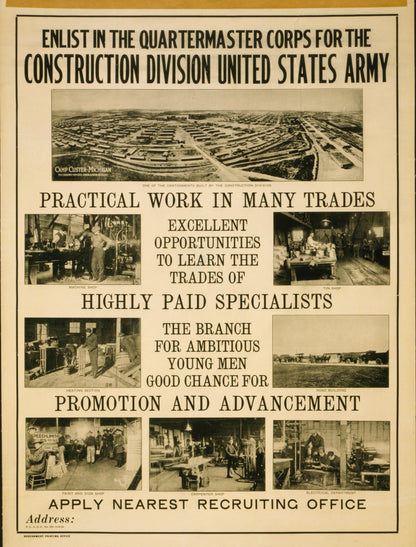 A picture of Enlist in the Quartermaster Corps for the construction division United States Army