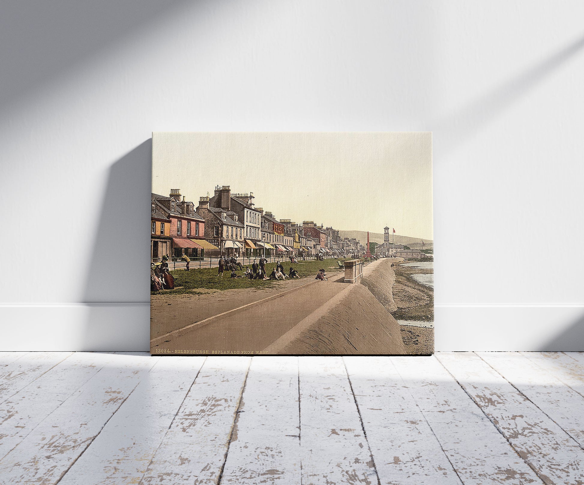 A picture of Esplanade from west, Helensburgh, Scotland, a mockup of the print leaning against a wall