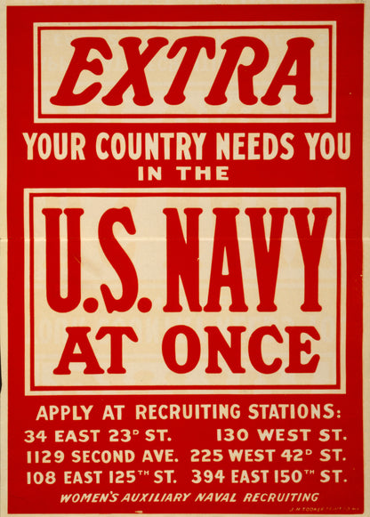 A picture of Extra--Your country needs you in the U.S. Navy at once Women's Auxiliary Naval Recruiting /