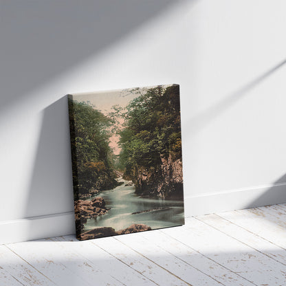 A picture of Fairy Glen I, Bettws-y-Coed (i.e. Betws), Wales, a mockup of the print leaning against a wall