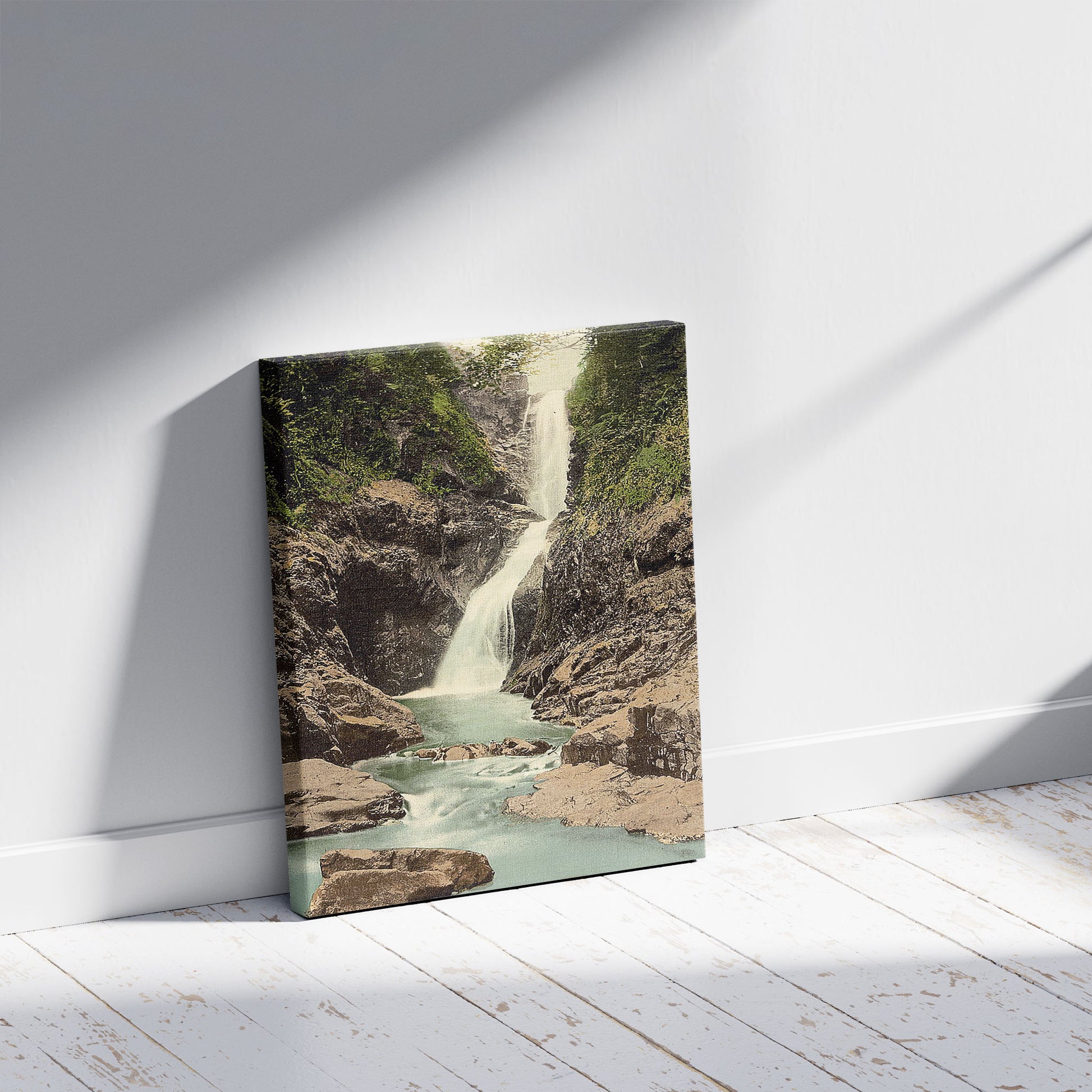 A picture of Fall in Glenariff. County Antrim, Ireland, a mockup of the print leaning against a wall