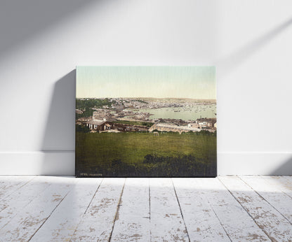 A picture of Falmouth, Cornwall, England, a mockup of the print leaning against a wall