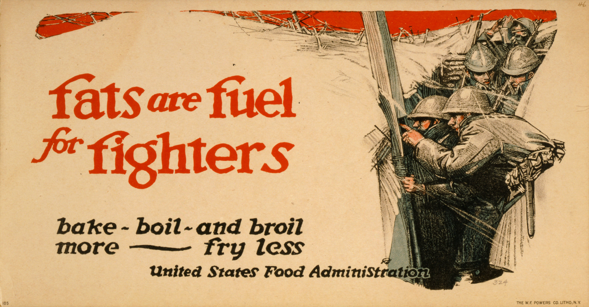 A picture of Fats are fuel for fighters Bake, boil, and broil more - fry less.