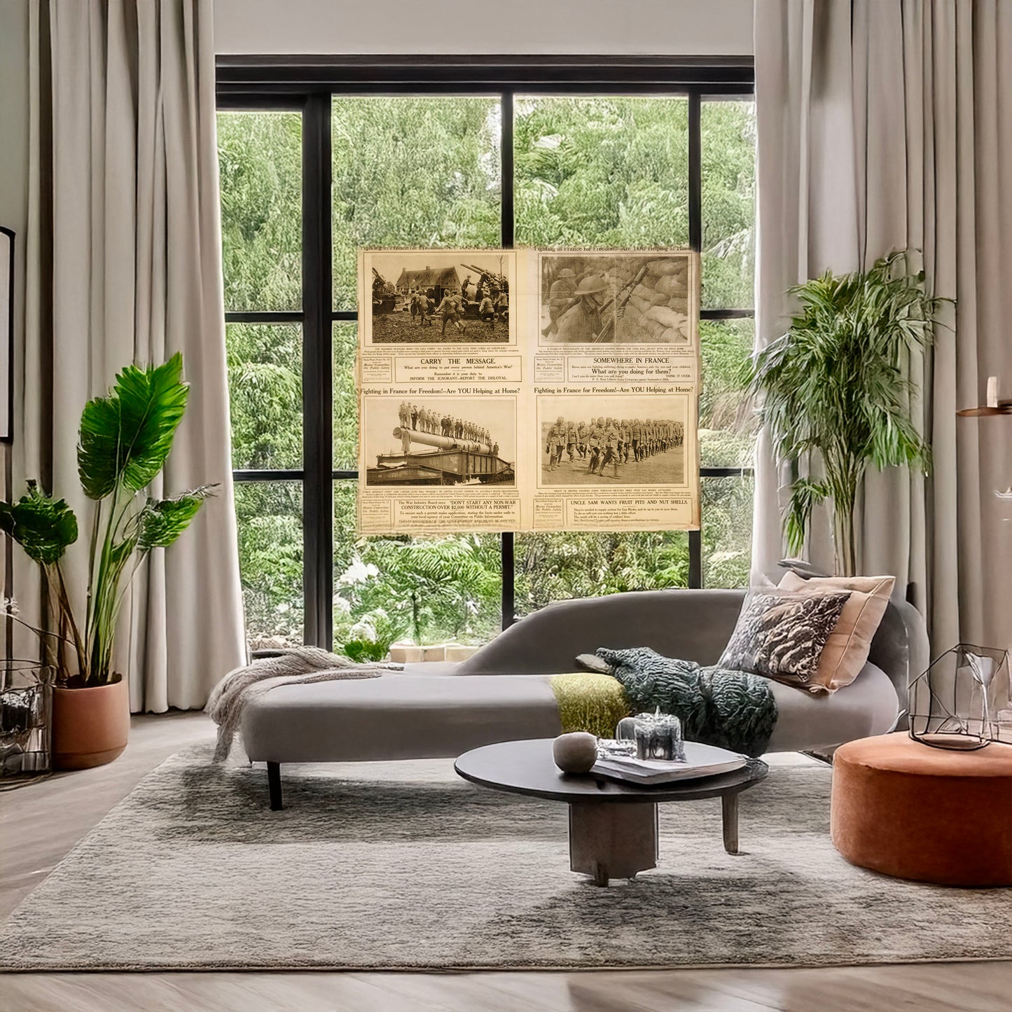 A picture of Fighting in France for freedom! Are you helping at home?, a mockup of the print leaning against a wall
