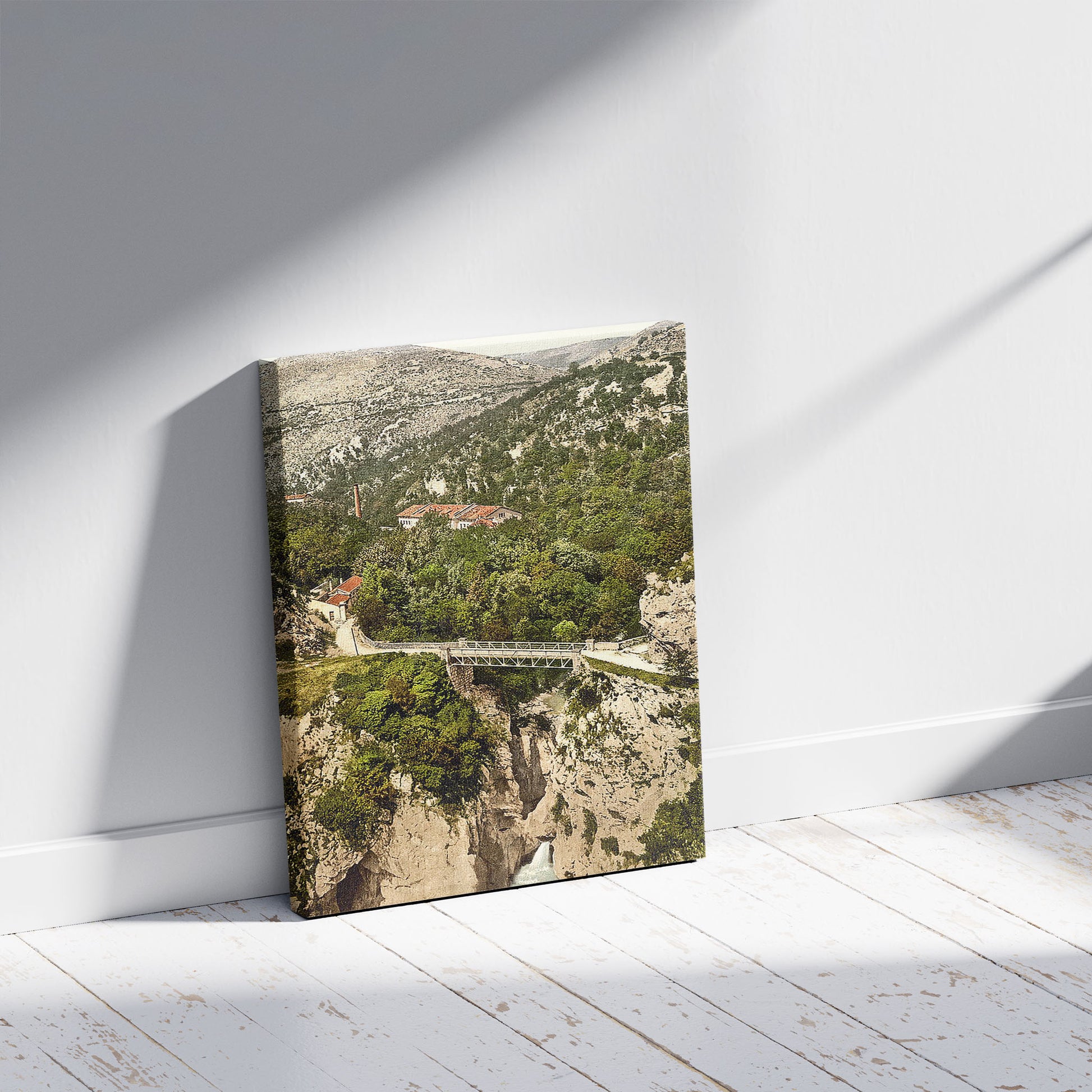 A picture of Fiume, Fiumiara Street, Croatia, Austro-Hungary, a mockup of the print leaning against a wall