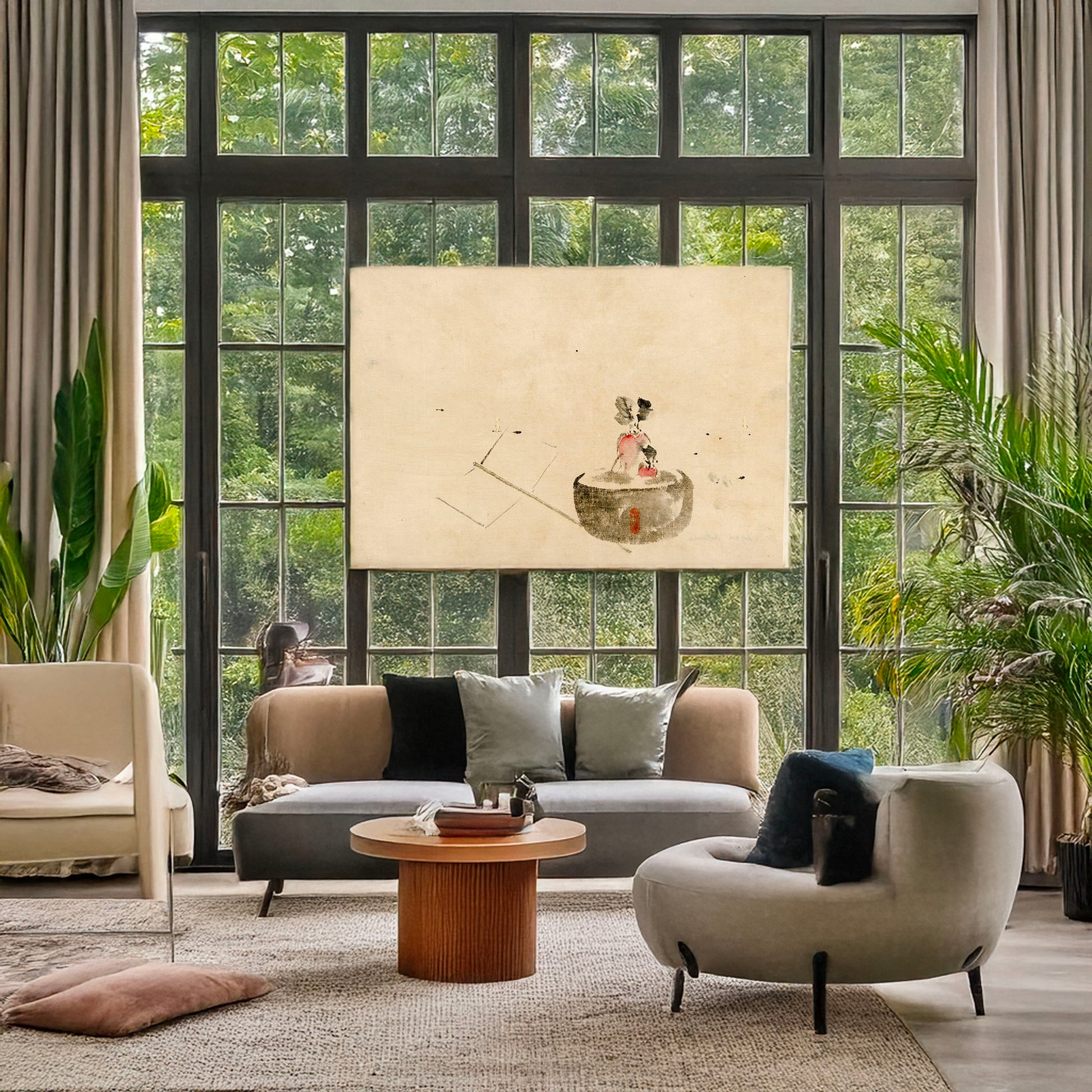 A picture of Flower or vegetable in a flowerpot, a mockup of the print leaning against a wall