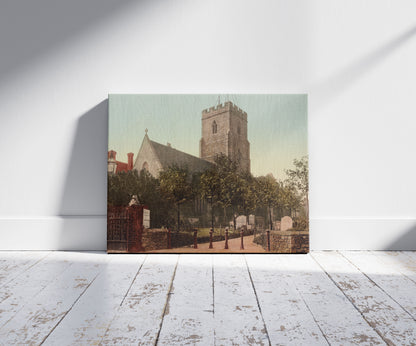 A picture of Folkestone. St. Mary's Church, a mockup of the print leaning against a wall