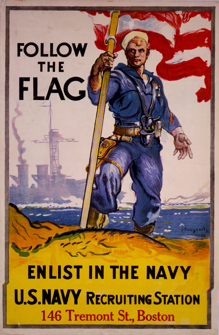 A picture of Follow the flag, enlist in the Navy, U.S. Navy recruiting station, 146 Tremont St., Boston