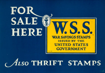 A picture of For sale here, W.S.S. War Savings Stamps issued by the United States government, also Thrift Stamps.