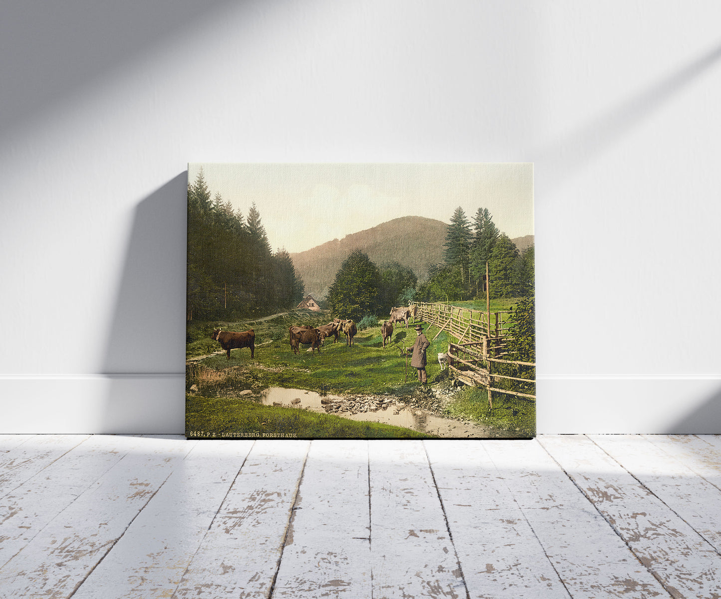 A picture of Forest House, Lauterberg (i.e. Bad Lauterberg im Harz), Hartz, Germany, a mockup of the print leaning against a wall