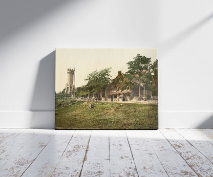 A picture of Foresters' House and Soldiers' Memorial, Jena, Thuringia, Germany, a mockup of the print leaning against a wall