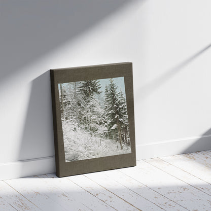 A picture of Forêt alpestre, Glaris, 1 / Waldparthie bei Glarus, 1, a mockup of the print leaning against a wall