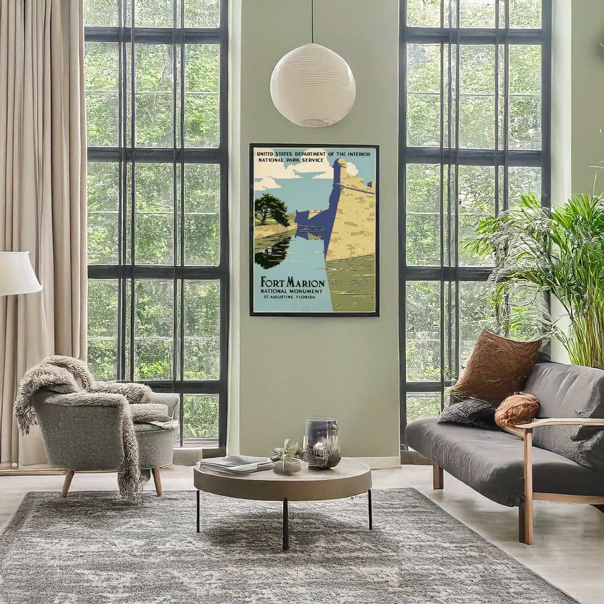 A picture of Fort Marion National Monument, St. Augustine, Florida, a mockup of the print leaning against a wall