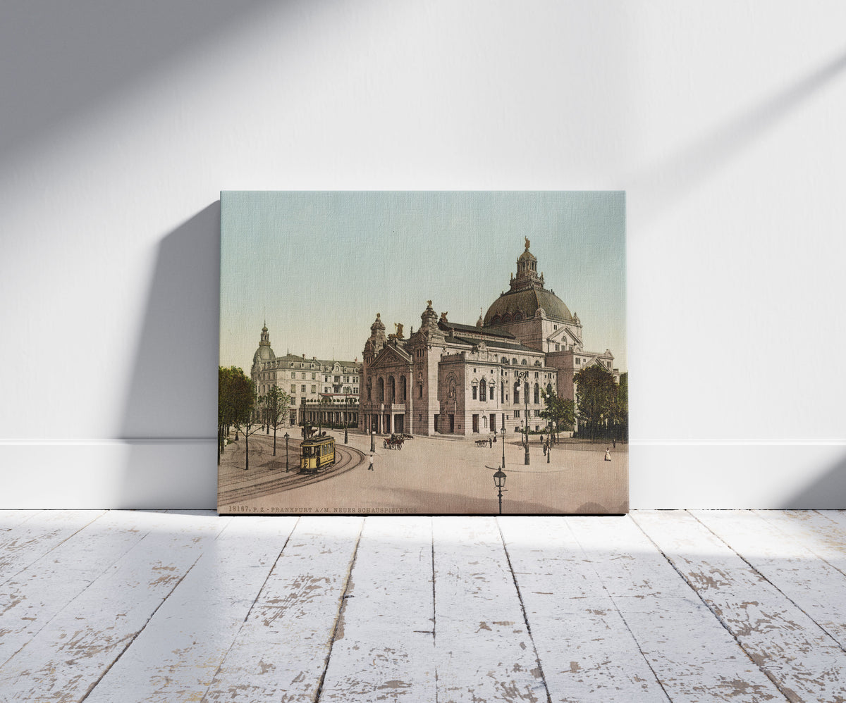 A picture of Frankfurt. A/M. Neues Schauspielhaus, a mockup of the print leaning against a wall