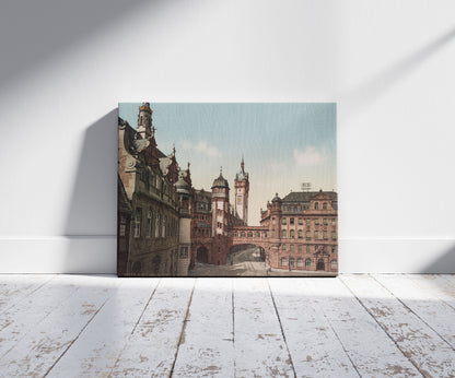 A picture of Frankfurt. A.M. Rathaus, a mockup of the print leaning against a wall