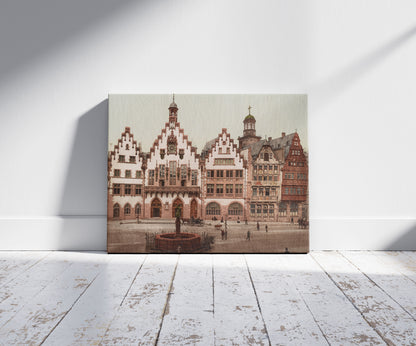 A picture of Frankfurt a/M. Römer, a mockup of the print leaning against a wall