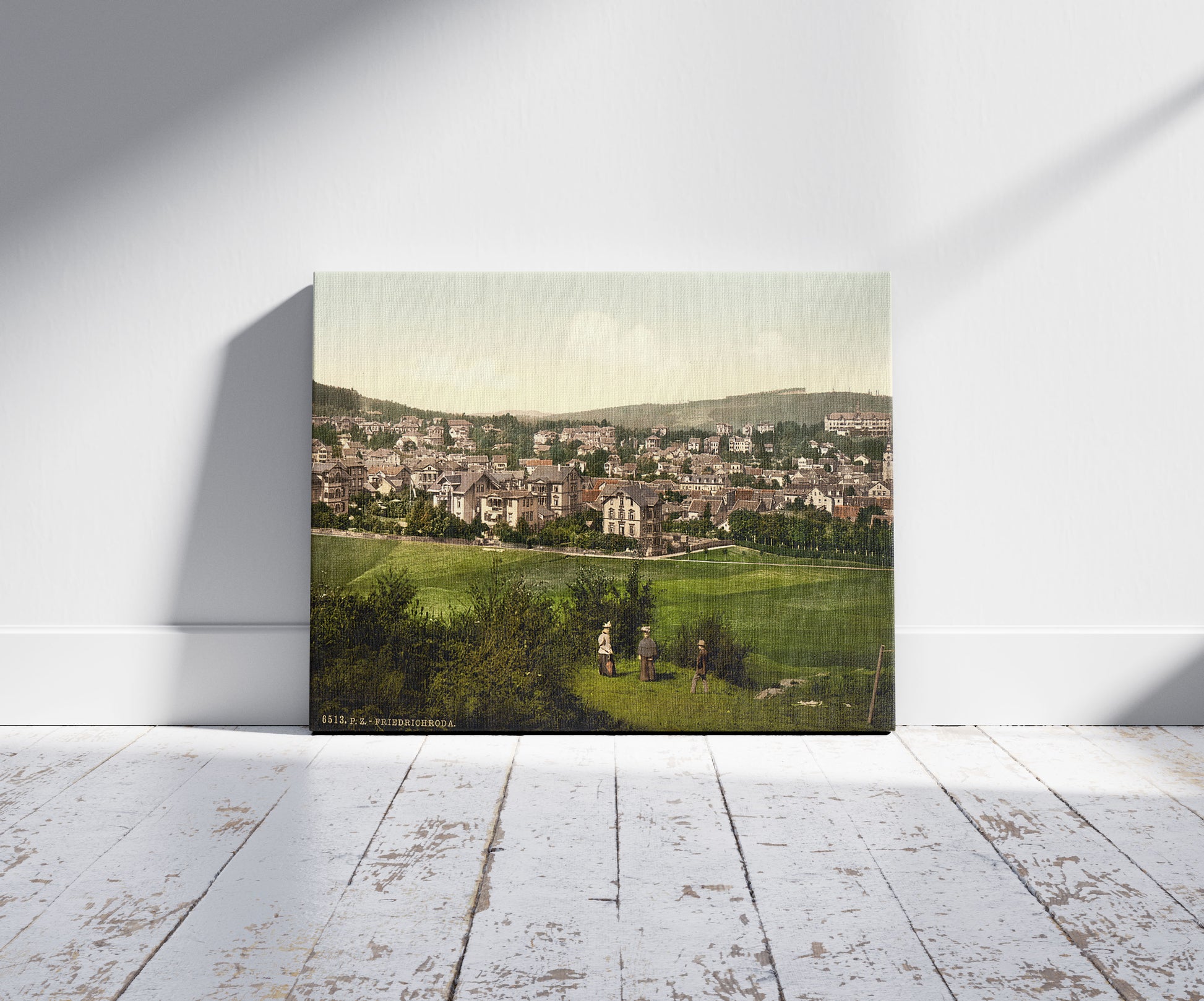 A picture of Friedrichrhoda, Thuringia, Germany, a mockup of the print leaning against a wall