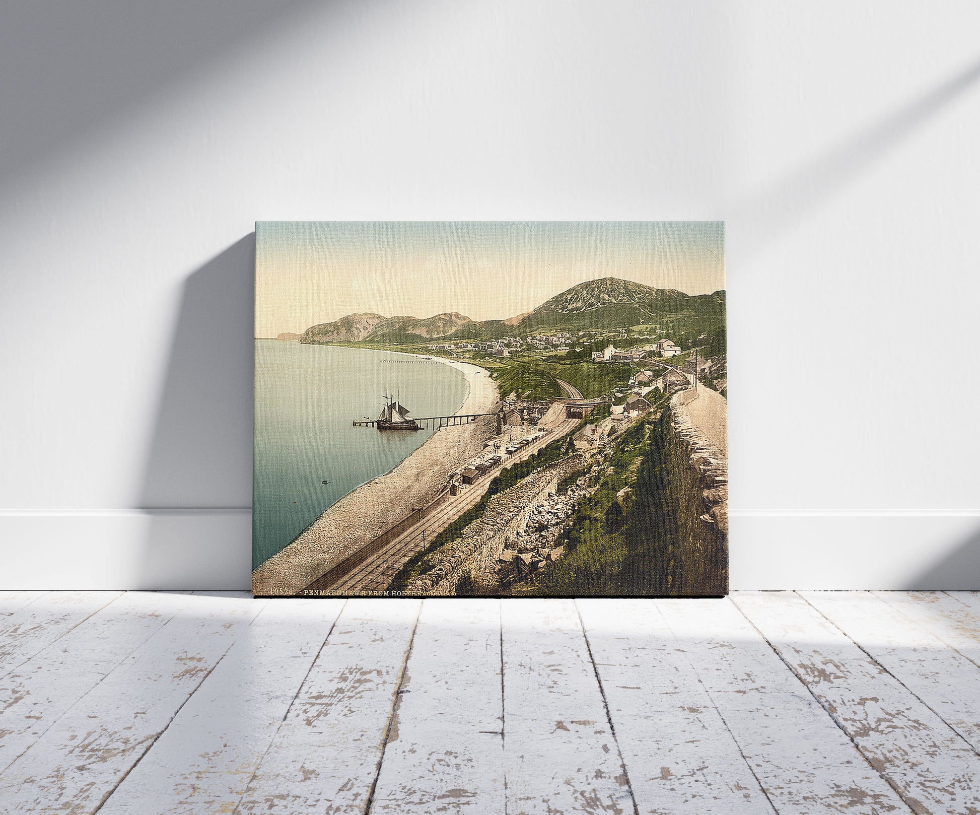 A picture of From Holyhead Road, Penmaenmawr, Wales, a mockup of the print leaning against a wall