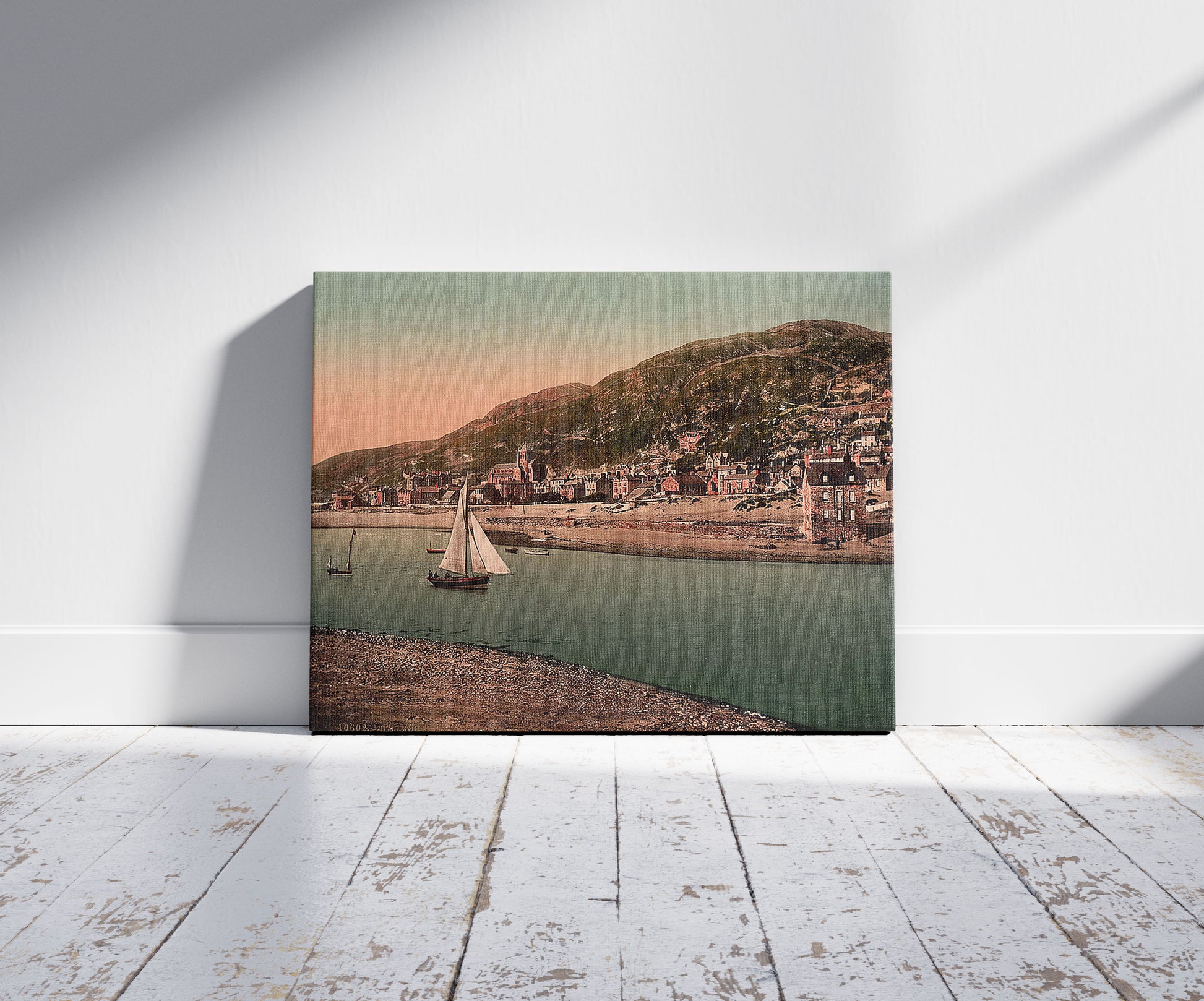 A picture of From island, Barmouth, Wales, a mockup of the print leaning against a wall