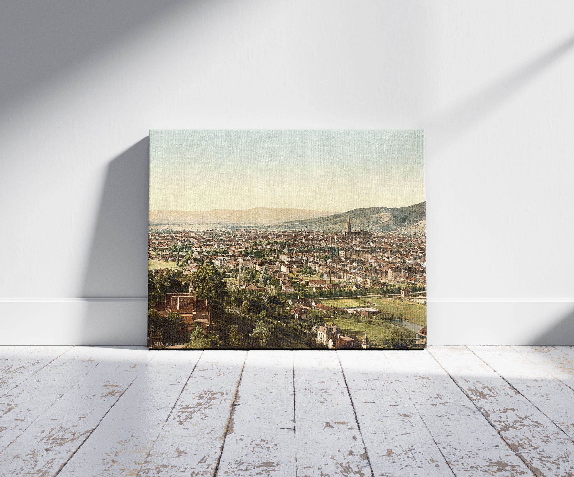 A picture of From Mount Loretto, Freiburg, Baden, Germany, a mockup of the print leaning against a wall