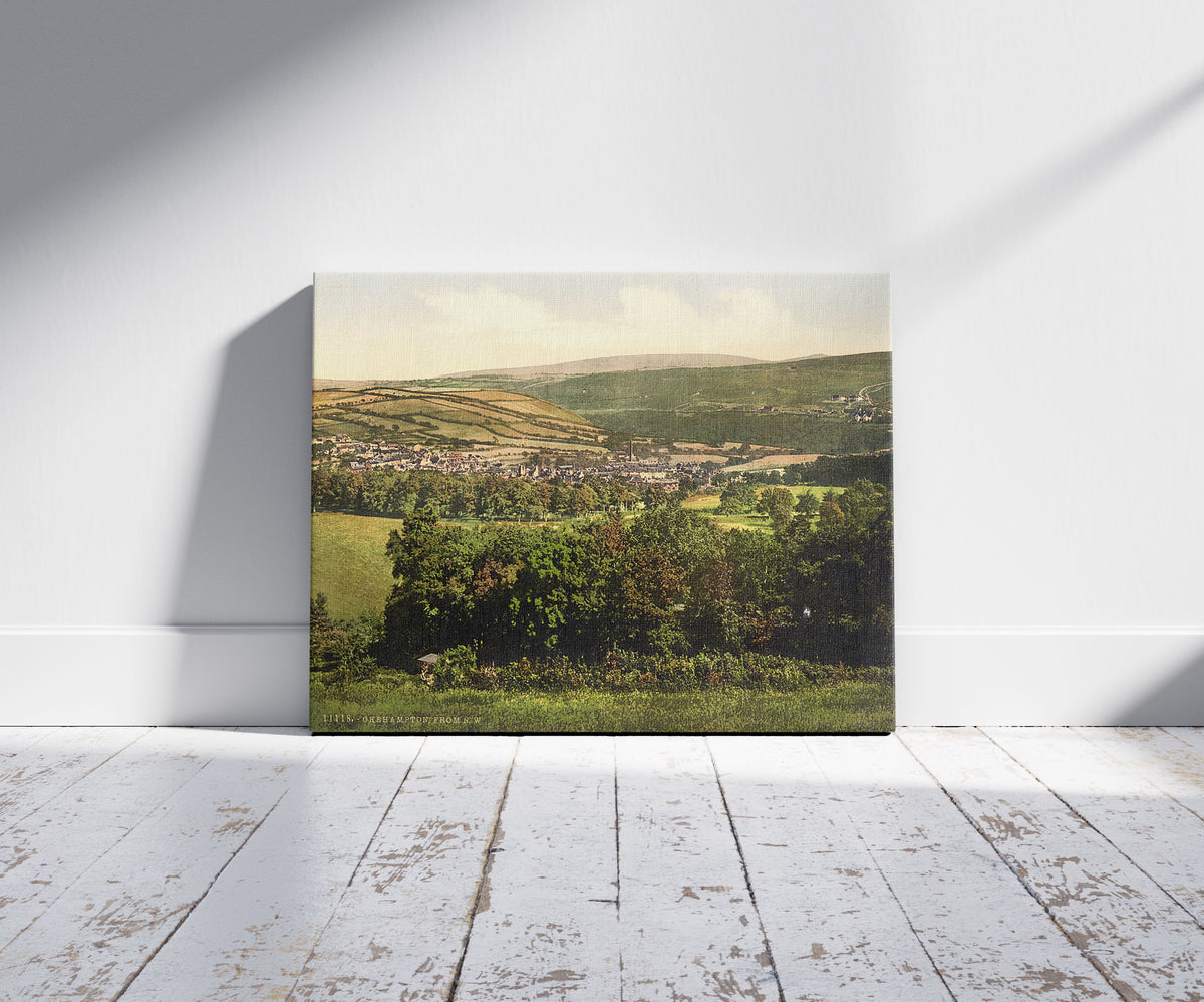 A picture of From N. W., Okehampton, England, a mockup of the print leaning against a wall