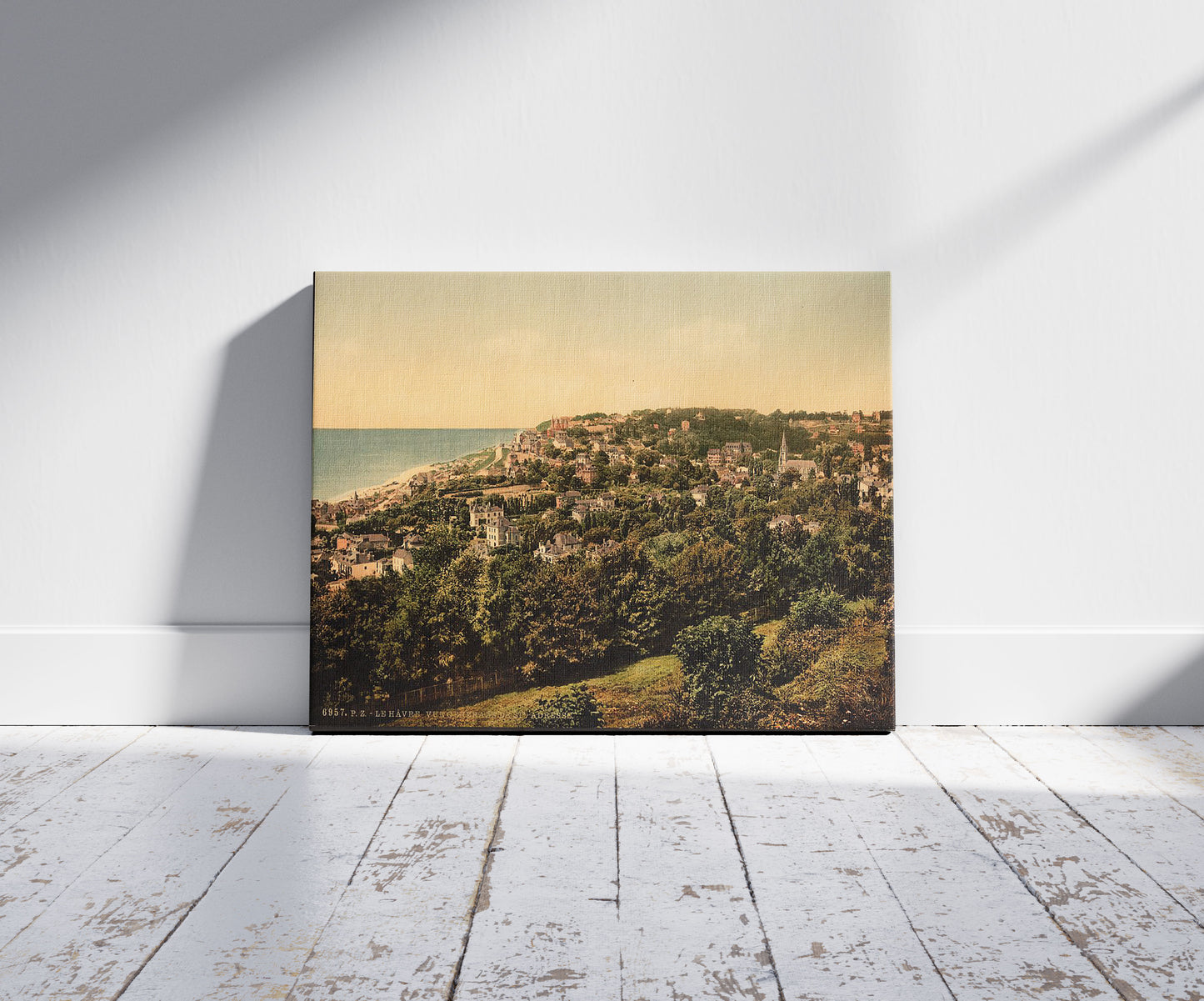 A picture of From Ste. Adresse, Havre, France, a mockup of the print leaning against a wall