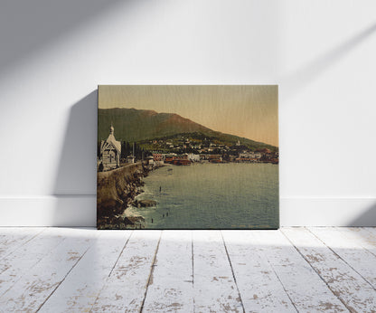 A picture of From the boulevard, Jalta, Yalta, the Crimea, Ukraine, a mockup of the print leaning against a wall