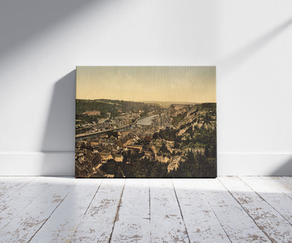 A picture of From the Casino garden, Dinant, Belgium, a mockup of the print leaning against a wall