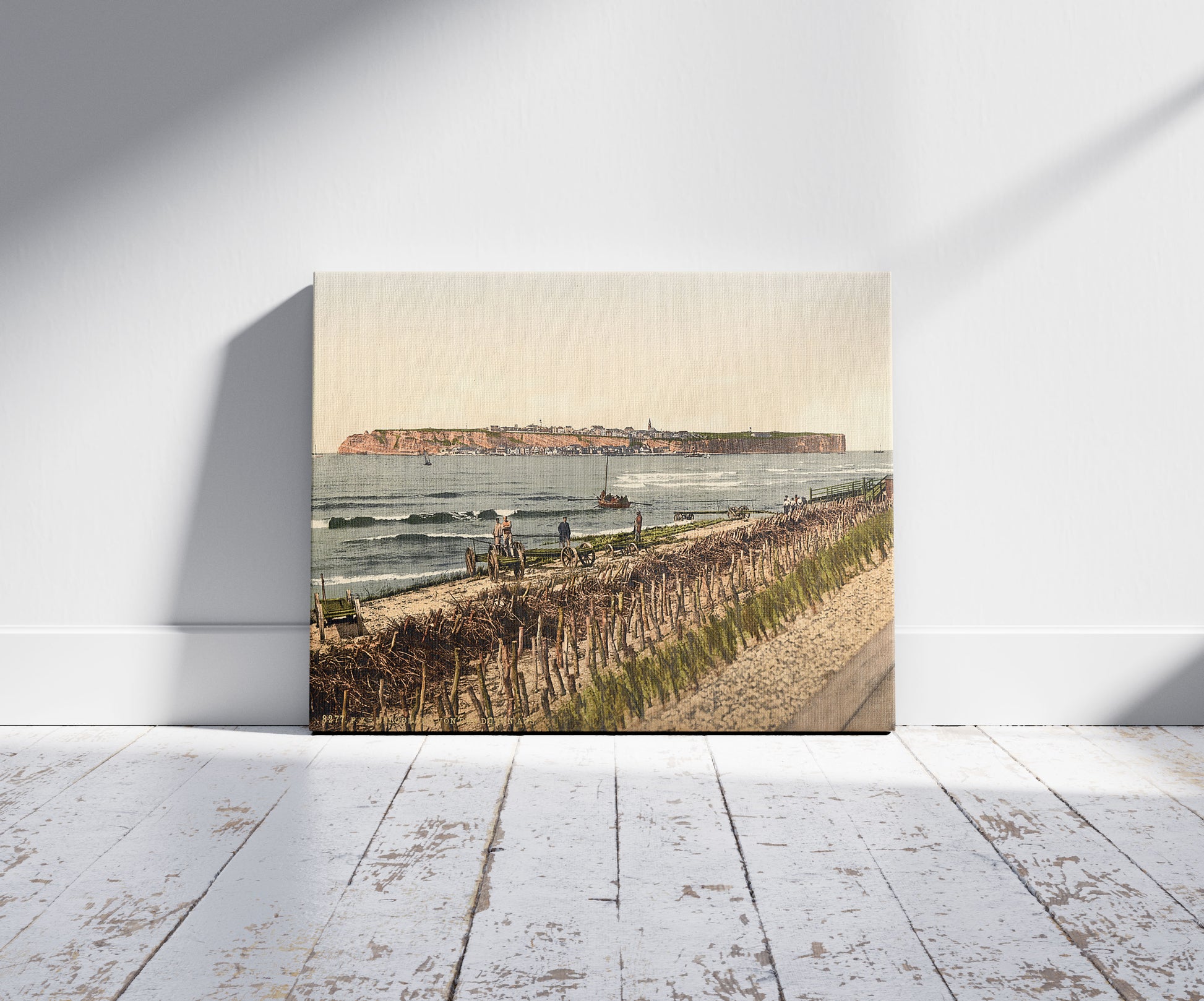 A picture of From the dunes, Helgoland, Germany, a mockup of the print leaning against a wall