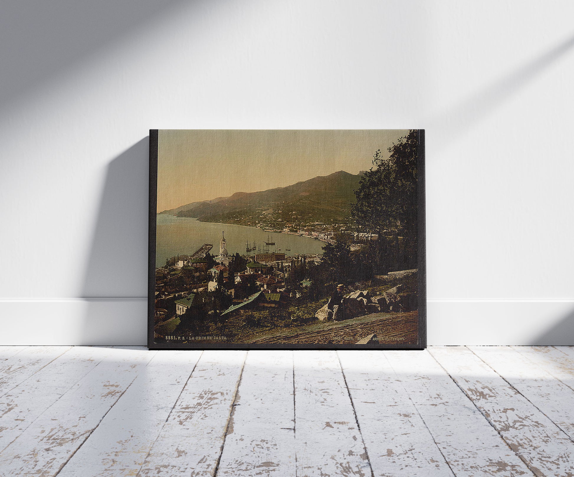 A picture of From the Gursuff Gurzuf, Road, Jalta, Yalta, the Crimea, Ukraine, a mockup of the print leaning against a wall