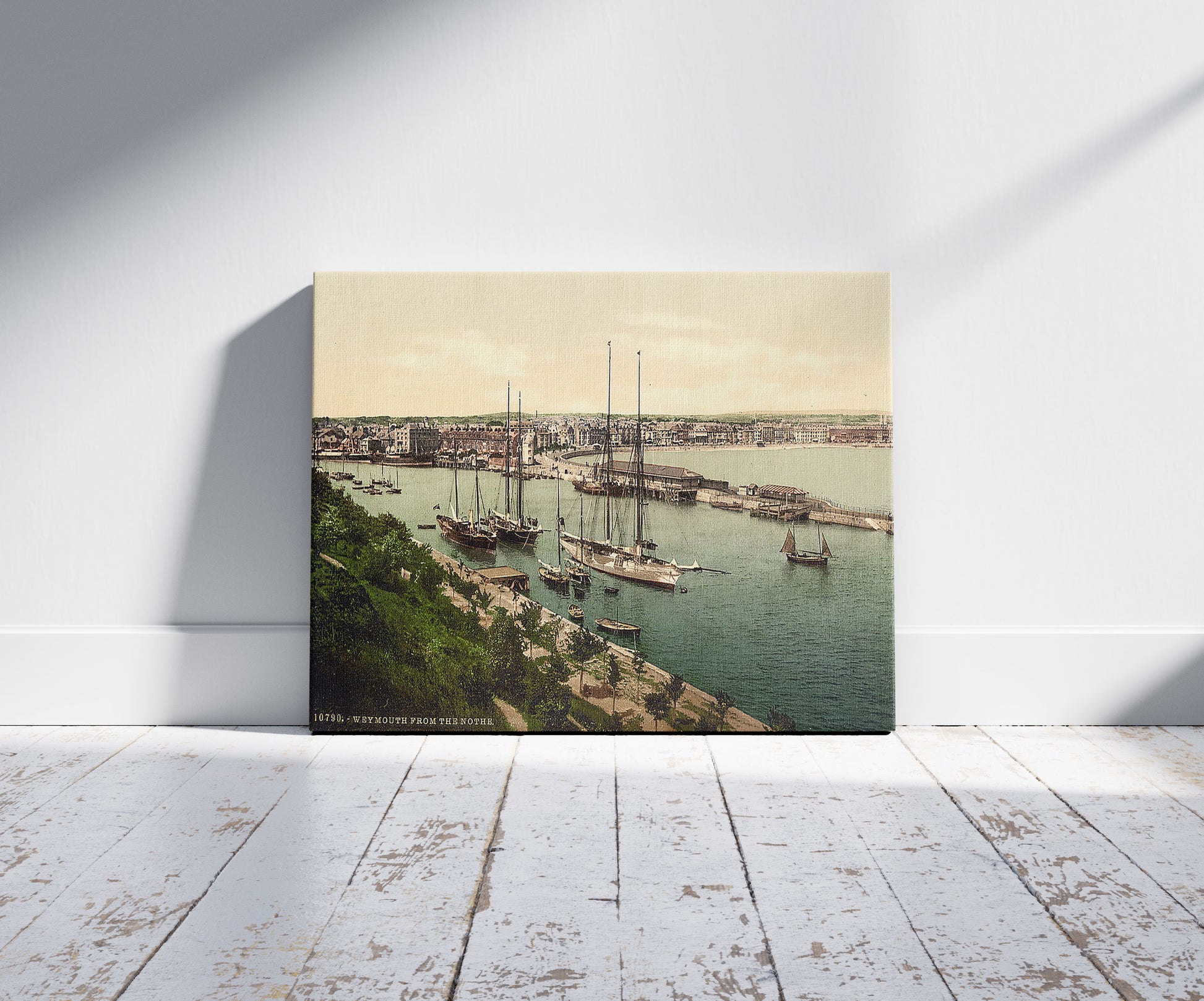 A picture of From the Nothe, Weymouth, England, a mockup of the print leaning against a wall