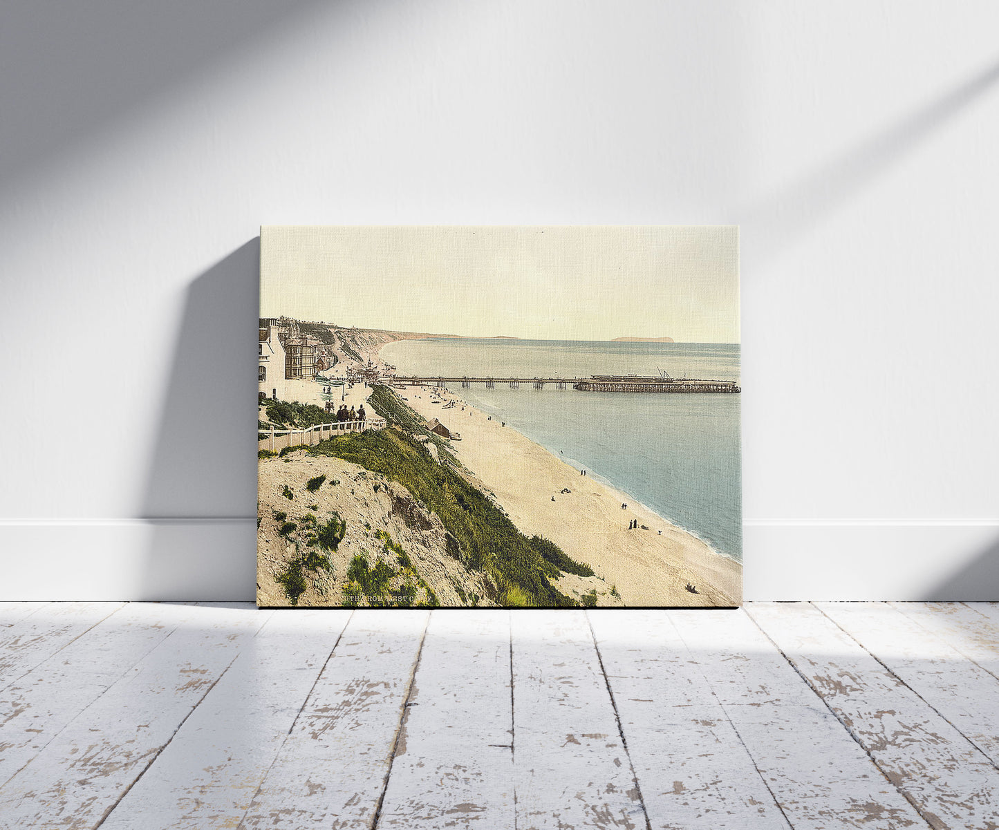 A picture of From the West Cliff, Bournemouth, England, a mockup of the print leaning against a wall