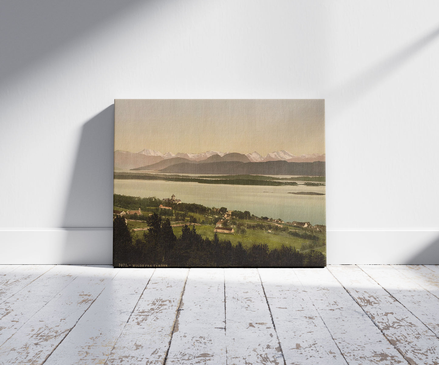 A picture of From Varden, Molde, Norway, a mockup of the print leaning against a wall