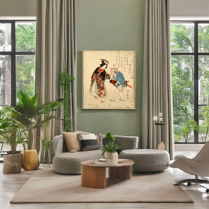 A picture of Fugu no bijin to kurage no tomo, a mockup of the print leaning against a wall