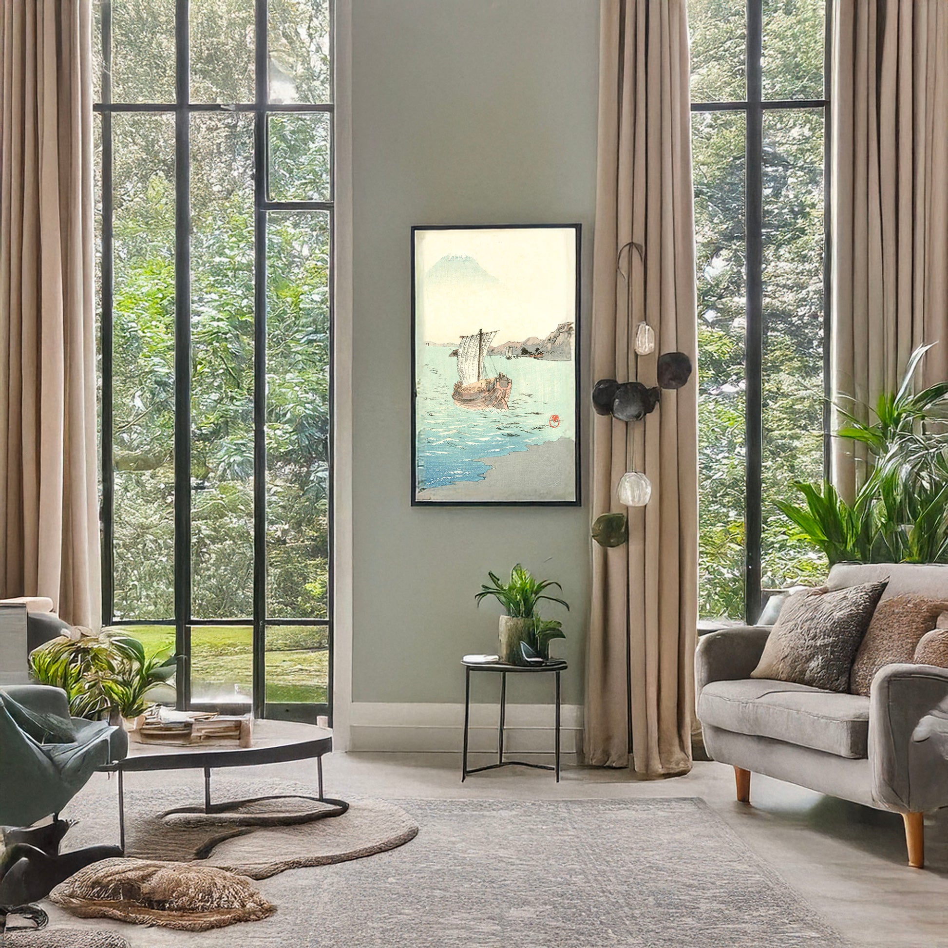 A picture of Fuji ni hansen, a mockup of the print leaning against a wall