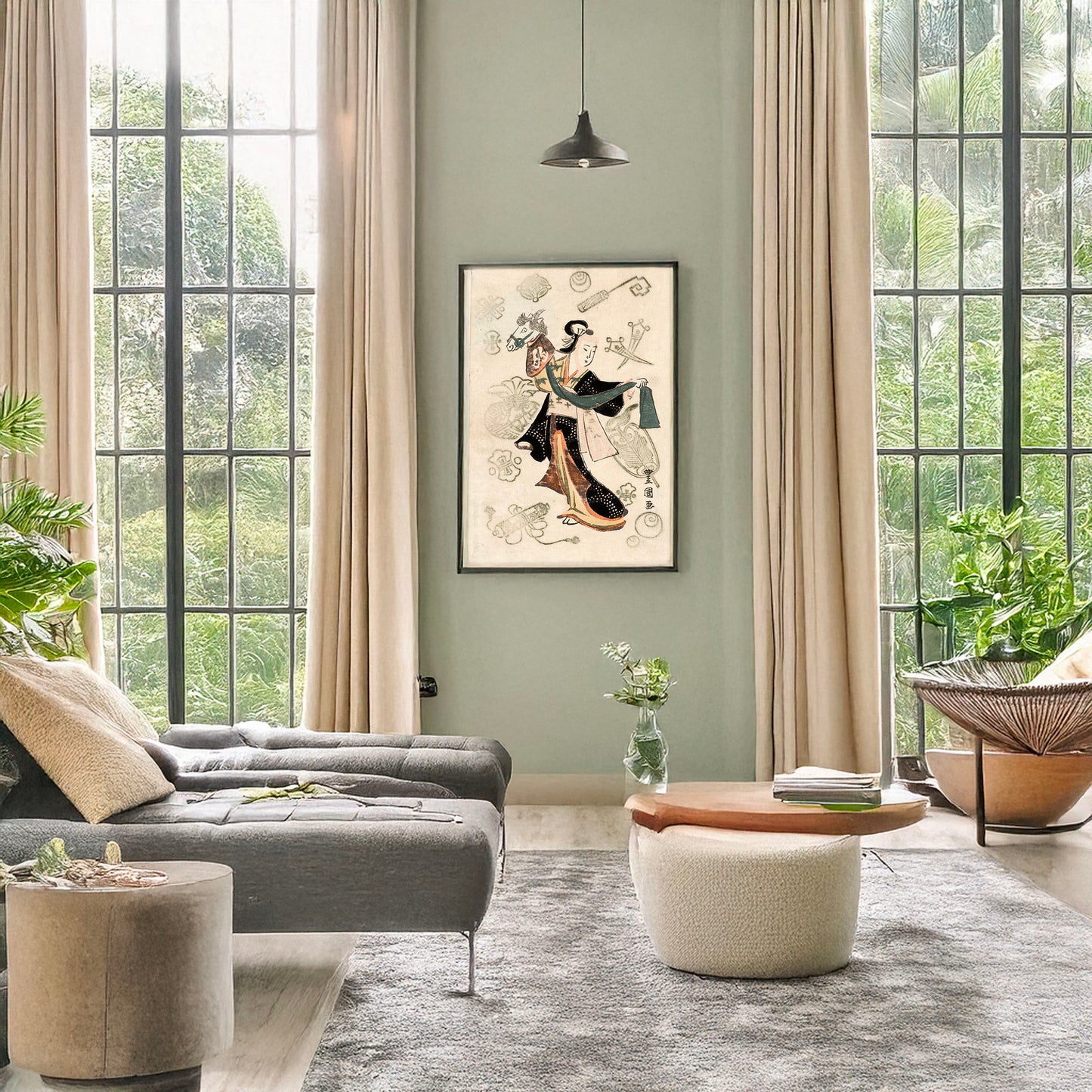 A picture of Fujimusume no harukoma, a mockup of the print leaning against a wall