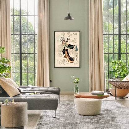 A picture of Fujimusume no harukoma, a mockup of the print leaning against a wall